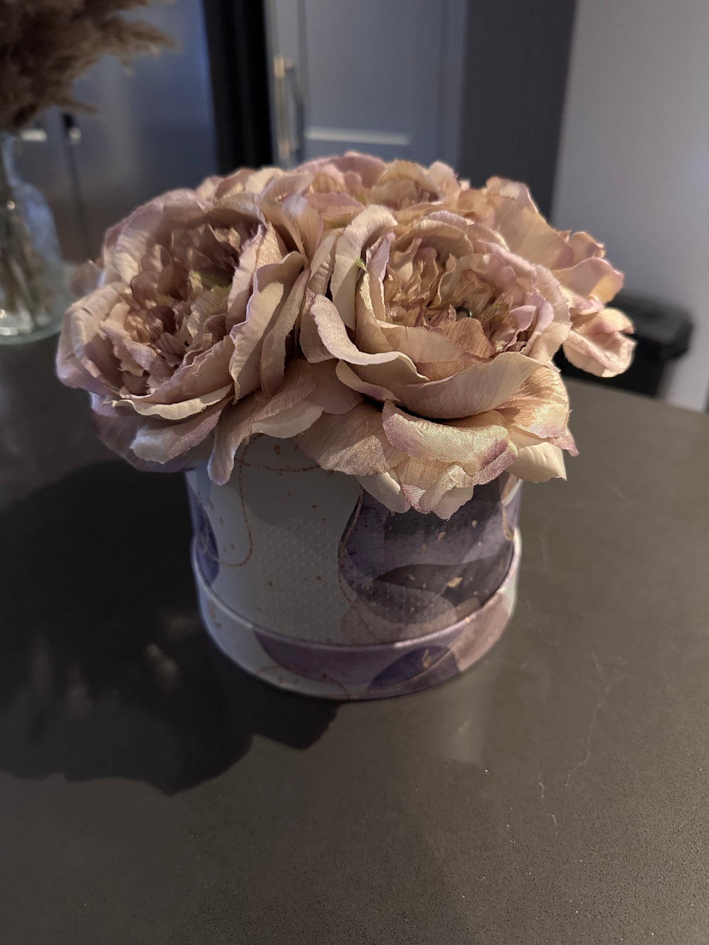 Faux rose’s in hatbox